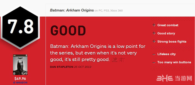 蝙蝠侠阿卡姆起源获IGN7.8好评