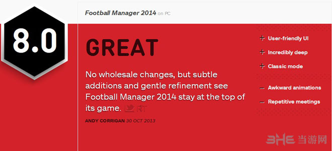 足球经理2014获IGN8.0好评