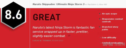 火影忍者究极风暴3获IGN8.6好评