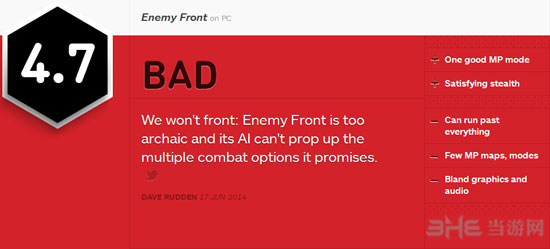敌军前线获IGN4.7差评