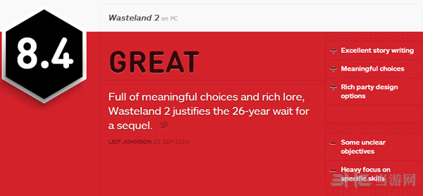 废土2获IGN8.4好评