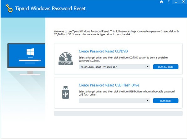 Tipard Windows Password Reset界面