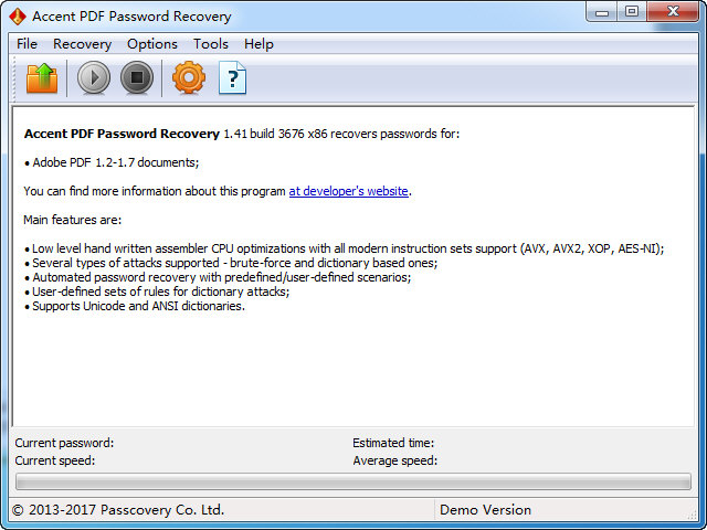 Accent PDF Password Recovery图