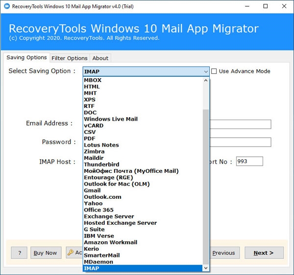 RecoveryTools Windows 10 Mail App Migrator截图