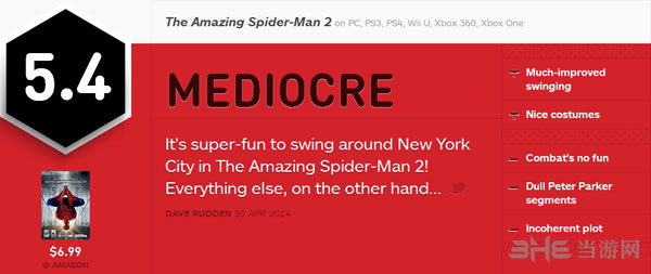 神奇蜘蛛侠2获IGN5.4差评