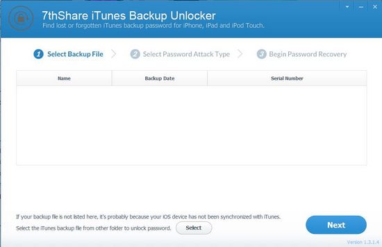 7thShare iTunes Backup Unlocker图片