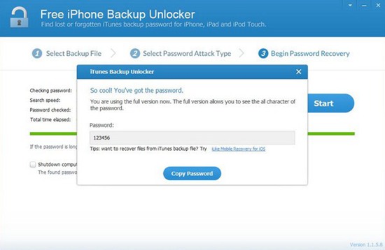 iLike Free iPhone Backup Unlocker图